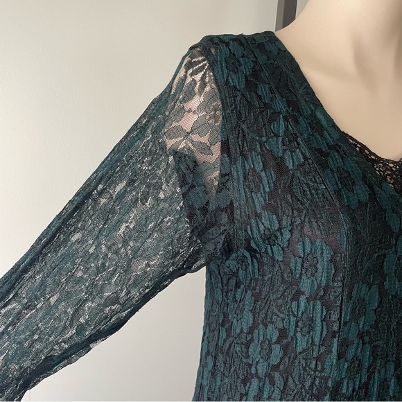 Vintage Essa Donna Green Lace Maxi Dress Witchy Gothic Whimsical 90s Wiccan - Picture 7 of 11